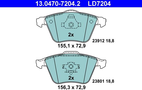 ATE 13.0470-7204.2 - Kit pastiglie freno, Freno a disco autozon.pro