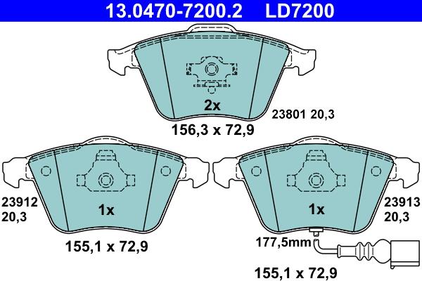 ATE 13.0470-7200.2 - Kit pastiglie freno, Freno a disco autozon.pro