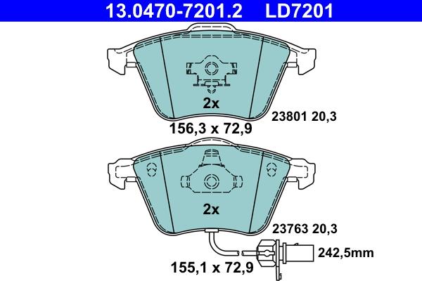 ATE 13.0470-7201.2 - Kit pastiglie freno, Freno a disco autozon.pro