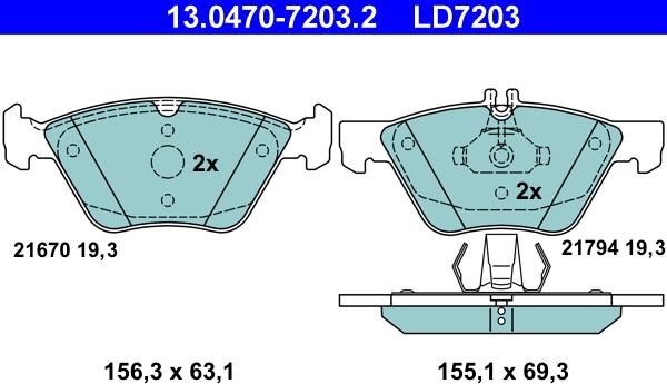 ATE 13.0470-7203.2 - Kit pastiglie freno, Freno a disco autozon.pro