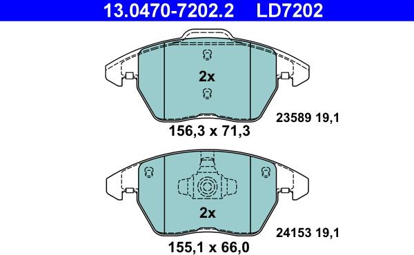 ATE 13.0470-7202.2 - Kit pastiglie freno, Freno a disco autozon.pro