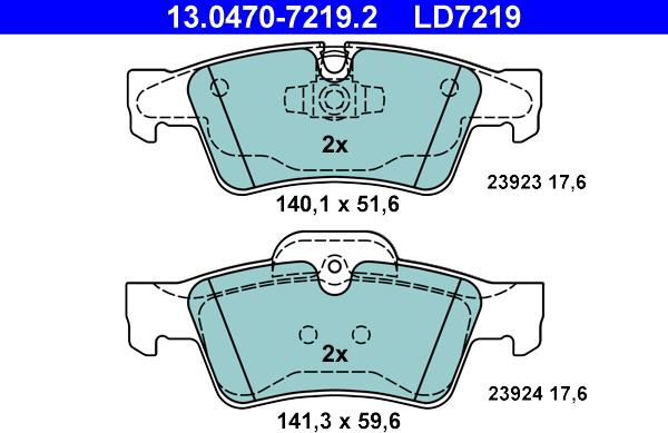 ATE 13.0470-7219.2 - Kit pastiglie freno, Freno a disco autozon.pro