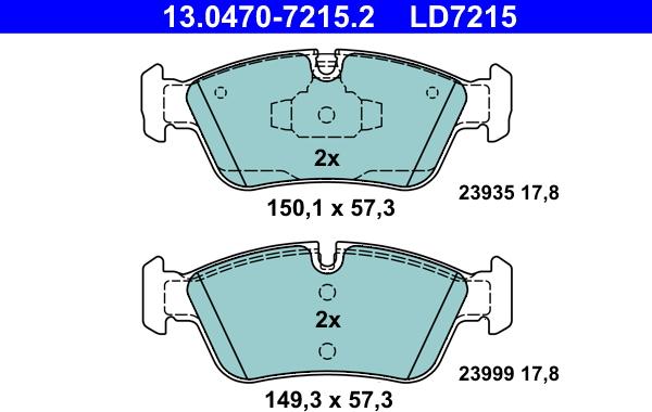 ATE 13.0470-7215.2 - Kit pastiglie freno, Freno a disco autozon.pro