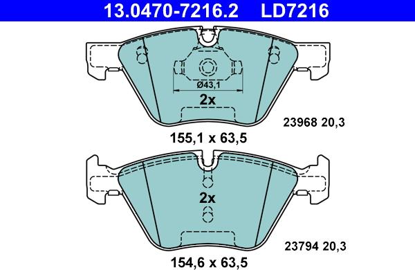 ATE 13.0470-7216.2 - Kit pastiglie freno, Freno a disco autozon.pro