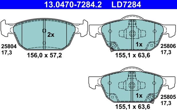 ATE 13.0470-7284.2 - Kit pastiglie freno, Freno a disco autozon.pro