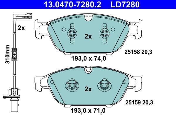 ATE 13.0470-7280.2 - Kit pastiglie freno, Freno a disco autozon.pro