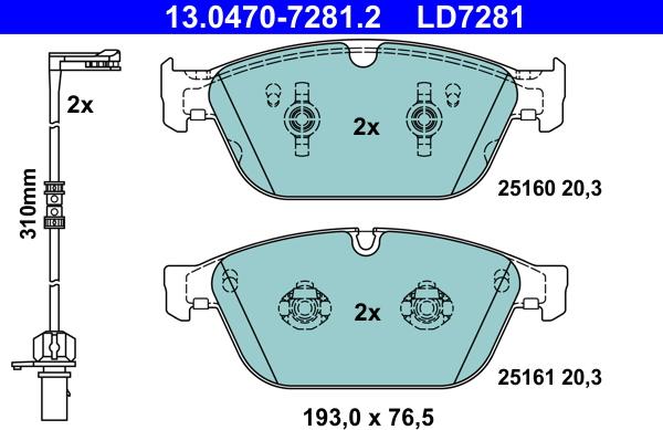 ATE 13.0470-7281.2 - Kit pastiglie freno, Freno a disco autozon.pro