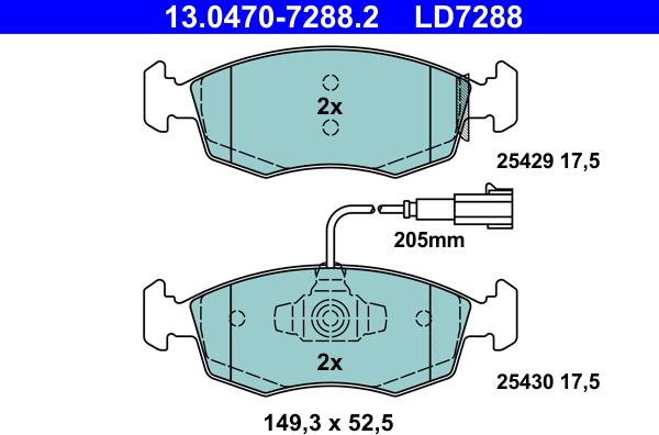 ATE 13.0470-7288.2 - Kit pastiglie freno, Freno a disco autozon.pro