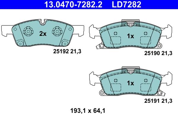 ATE 13.0470-7282.2 - Kit pastiglie freno, Freno a disco autozon.pro