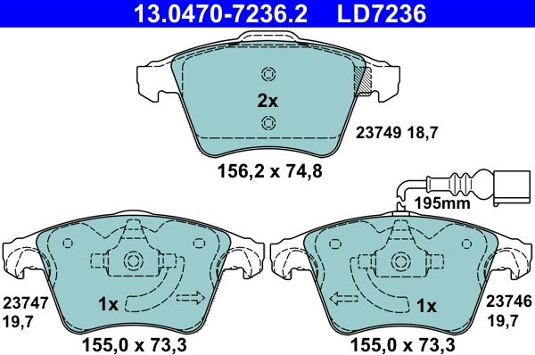 ATE 13.0470-7236.2 - Kit pastiglie freno, Freno a disco autozon.pro