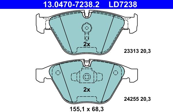 ATE 13.0470-7238.2 - Kit pastiglie freno, Freno a disco autozon.pro