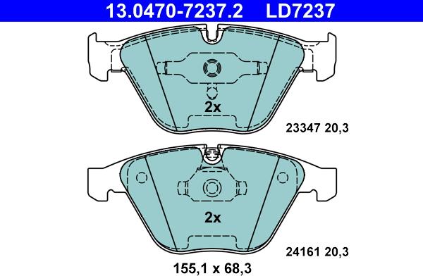 ATE 13.0470-7237.2 - Kit pastiglie freno, Freno a disco autozon.pro