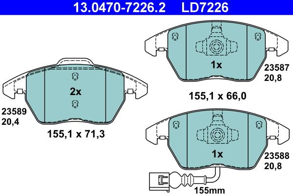 ATE 13.0470-7226.2 - Kit pastiglie freno, Freno a disco autozon.pro