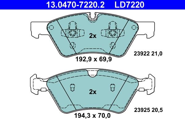 ATE 13.0470-7220.2 - Kit pastiglie freno, Freno a disco autozon.pro