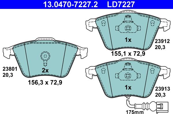 ATE 13.0470-7227.2 - Kit pastiglie freno, Freno a disco autozon.pro