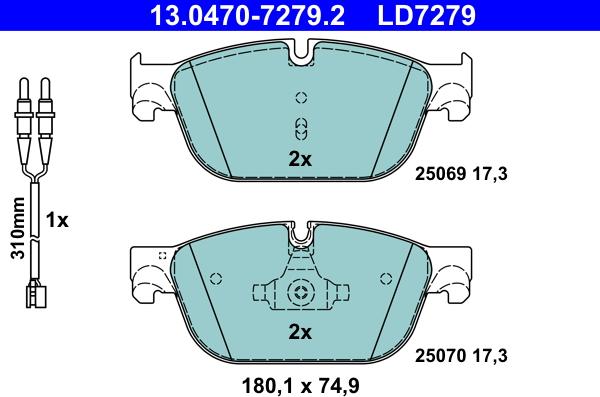 ATE 13.0470-7279.2 - Kit pastiglie freno, Freno a disco autozon.pro