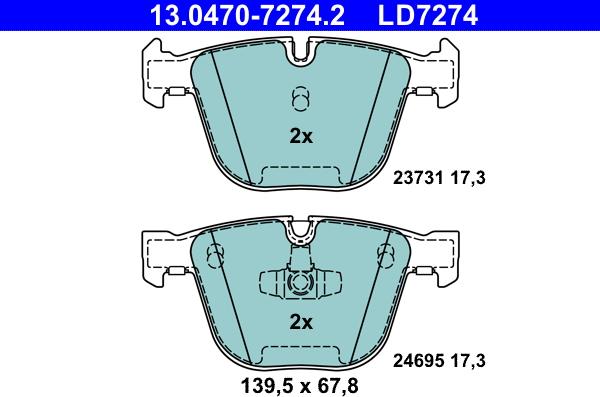 ATE 13.0470-7274.2 - Kit pastiglie freno, Freno a disco autozon.pro