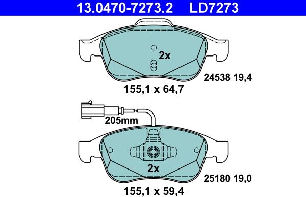 ATE 13.0470-7273.2 - Kit pastiglie freno, Freno a disco autozon.pro