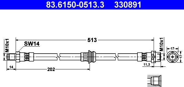 ATE 83.6150-0513.3 - Flessibile del freno autozon.pro