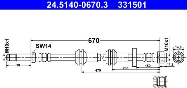 ATE 24.5140-0670.3 - Flessibile del freno autozon.pro