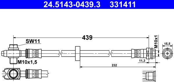 ATE 24.5143-0439.3 - Flessibile del freno autozon.pro