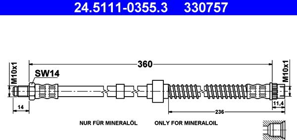 ATE 24.5111-0355.3 - Flessibile del freno autozon.pro