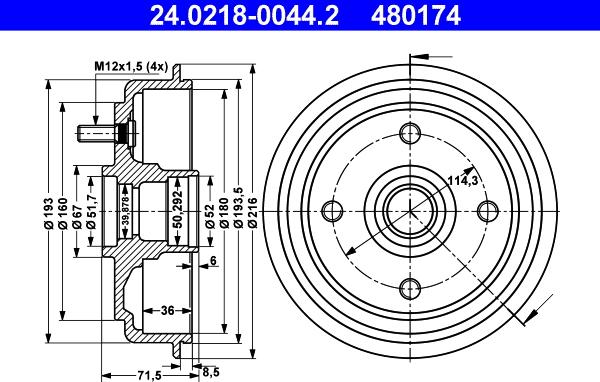 ATE 24.0218-0044.2 - Tamburo freno autozon.pro