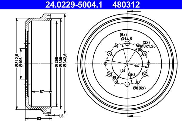 ATE 24.0229-5004.1 - Tamburo freno autozon.pro