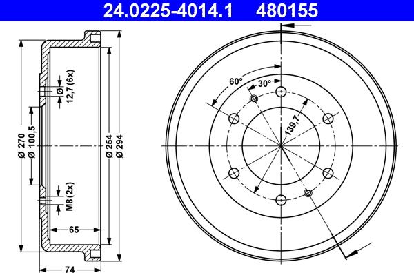 ATE 24.0225-4014.1 - Tamburo freno autozon.pro