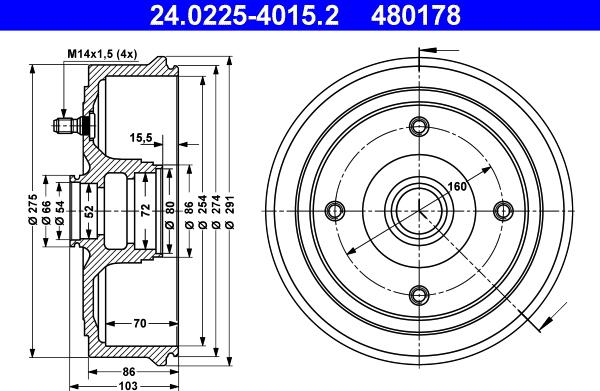 ATE 24.0225-4015.2 - Tamburo freno autozon.pro