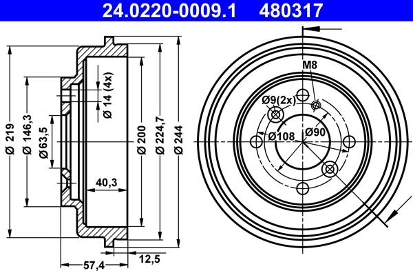 ATE 24.0220-0009.1 - Tamburo freno autozon.pro