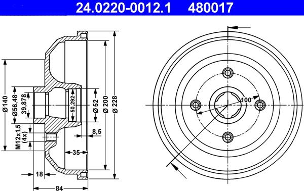 ATE 24.0220-0012.1 - Tamburo freno autozon.pro