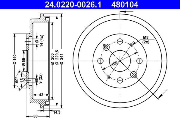 ATE 24.0220-0026.1 - Tamburo freno autozon.pro