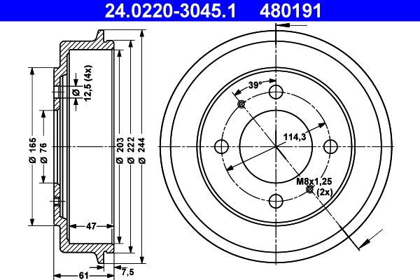 ATE 24.0220-3045.1 - Tamburo freno autozon.pro