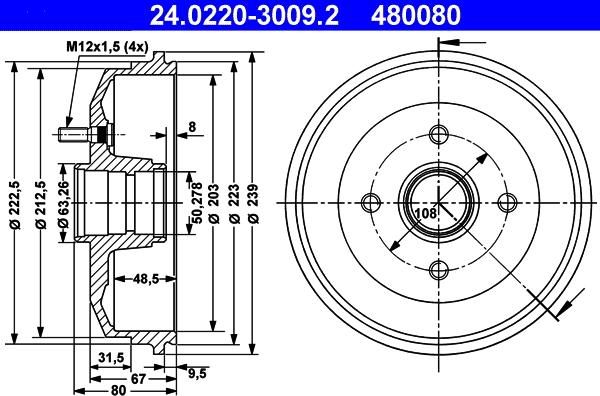 ATE 24.0220-3009.2 - Tamburo freno autozon.pro