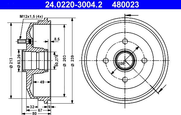 ATE 24.0220-3004.2 - Tamburo freno autozon.pro