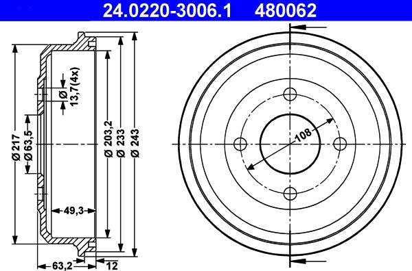 ATE 24.0220-3006.1 - Tamburo freno autozon.pro