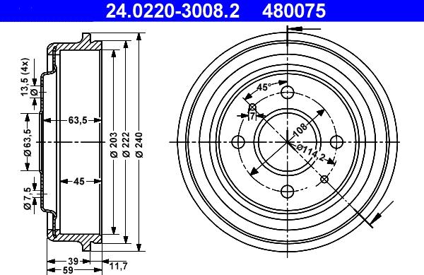 ATE 24.0220-3008.2 - Tamburo freno autozon.pro