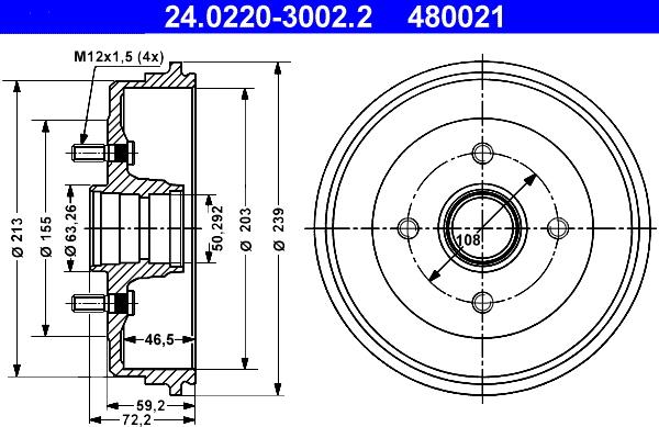 ATE 24.0220-3002.2 - Tamburo freno autozon.pro