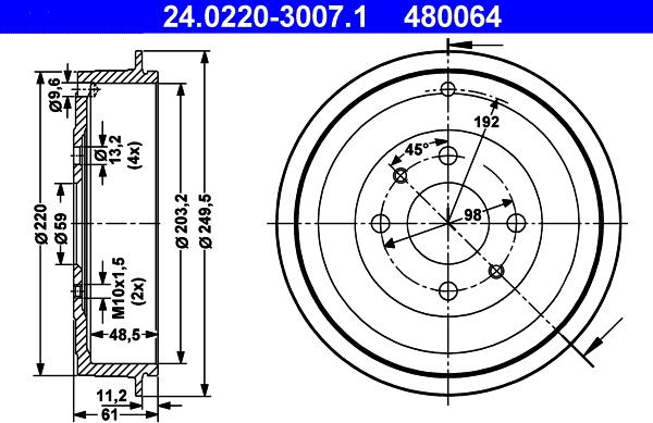 ATE 24.0220-3007.1 - Tamburo freno autozon.pro