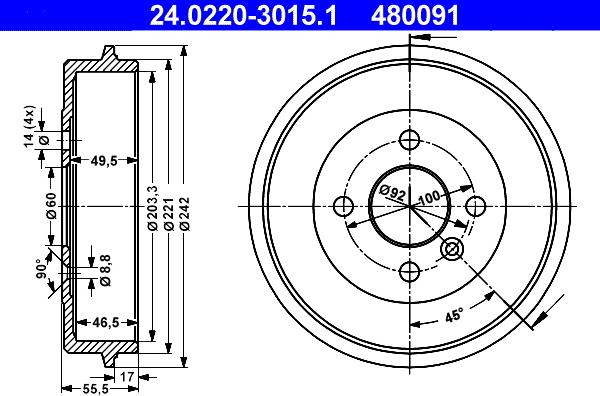 ATE 24.0220-3015.1 - Tamburo freno autozon.pro