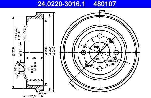 ATE 24.0220-3016.1 - Tamburo freno autozon.pro