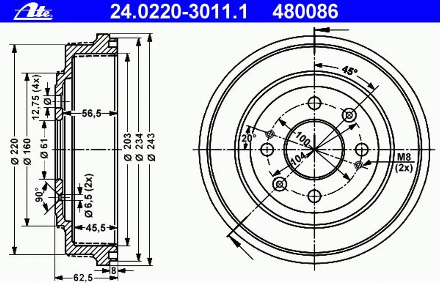 ATE 24 0220 3011 1 - Tamburo freno autozon.pro