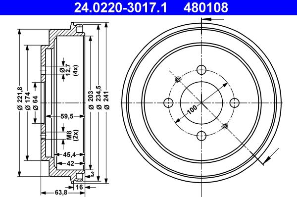 ATE 24.0220-3017.1 - Tamburo freno autozon.pro