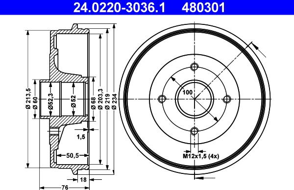 ATE 24.0220-3036.1 - Tamburo freno autozon.pro