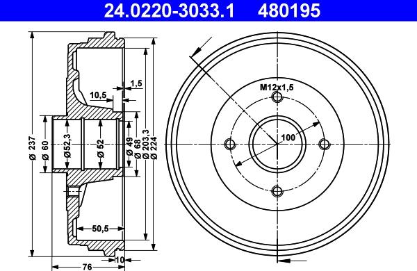 ATE 24.0220-3033.1 - Tamburo freno autozon.pro