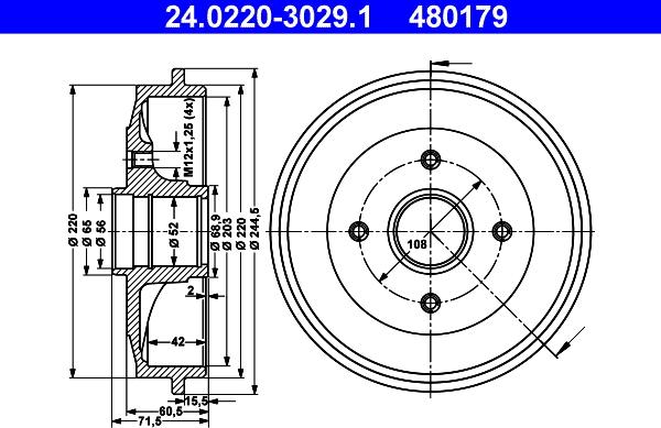 ATE 24.0220-3029.1 - Tamburo freno autozon.pro