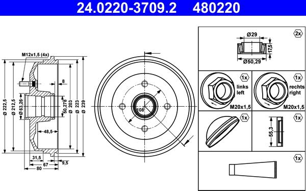 ATE 24.0220-3709.2 - Tamburo freno autozon.pro