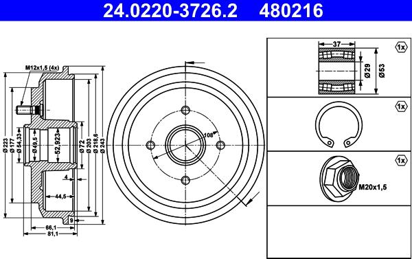 ATE 24.0220-3726.2 - Tamburo freno autozon.pro