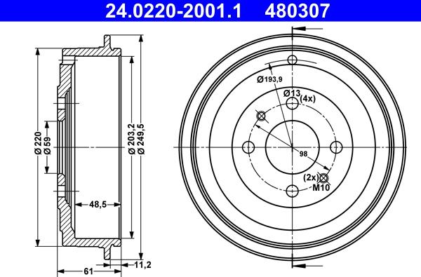 ATE 24.0220-2001.1 - Tamburo freno autozon.pro